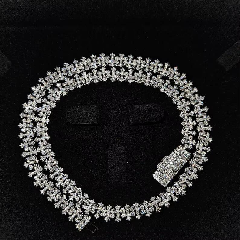 8mm Moissanite Men Chain 925 Sterling Silver Cross Shape Iced Out Hiphop VVS Moissanite Cuban Chain