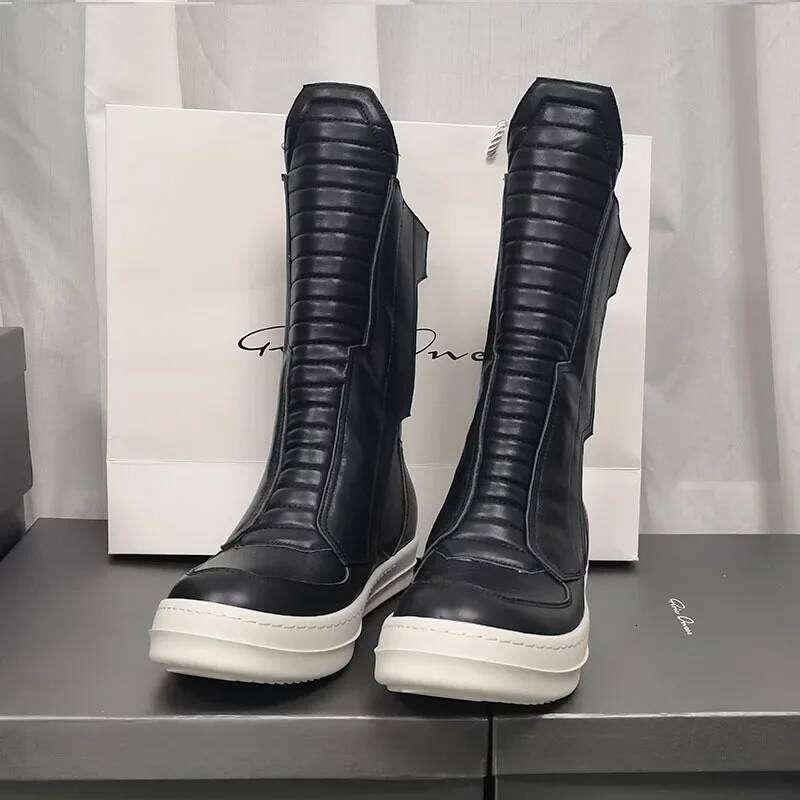 quality thick bottom Men High Top Shoes Leather Women Motorcycle Sneakers Casual Platform Zip Autumn Designer Boots