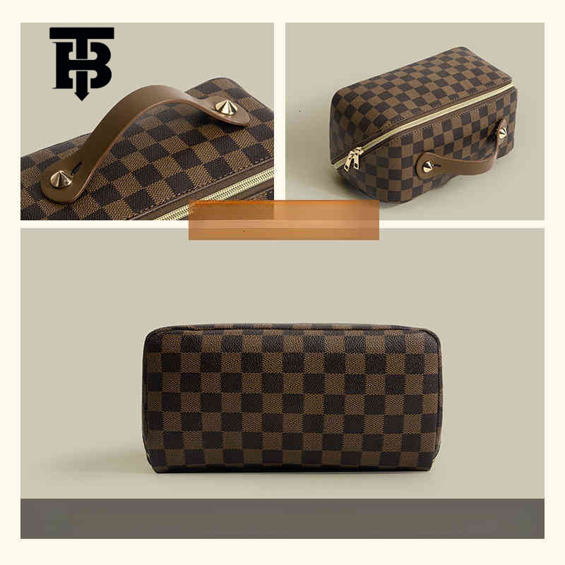 TB BHULAMTE Free Shipping New Designer Women's Bag 2025 Retro Checkered Makeup Bag PU Multifunctional Convenient Handheld Makeup Bag Storage Toil