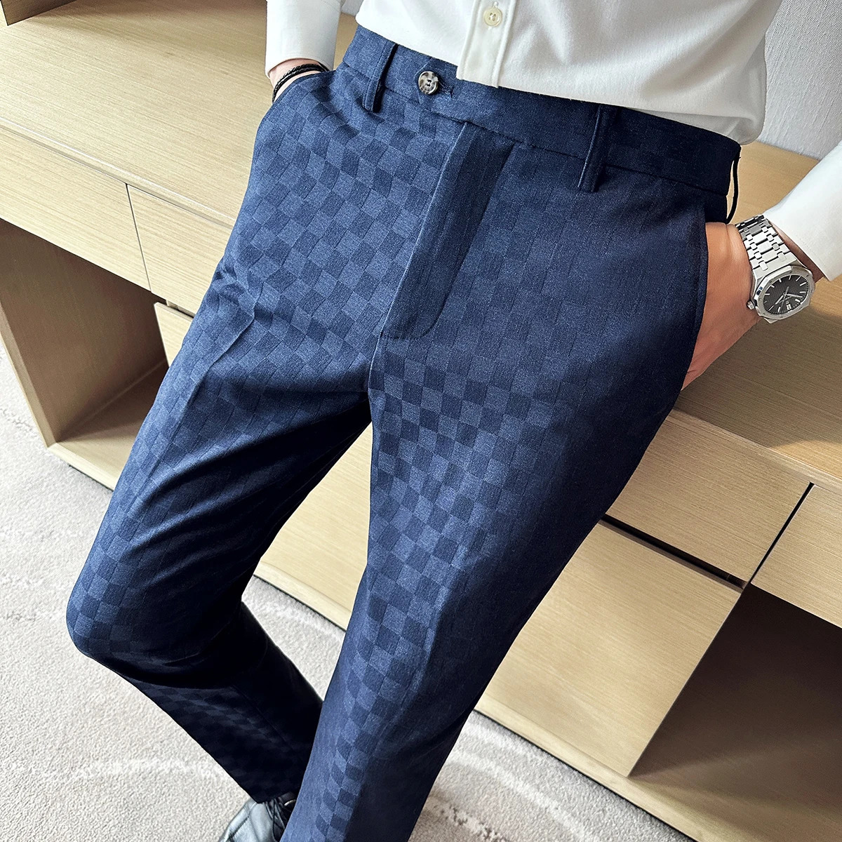 Men Casual Plaid Suit Pants Fashion Mens Slim Fit Business Social Dress Pants Formal Wedding Social Party Male Trousers 250919