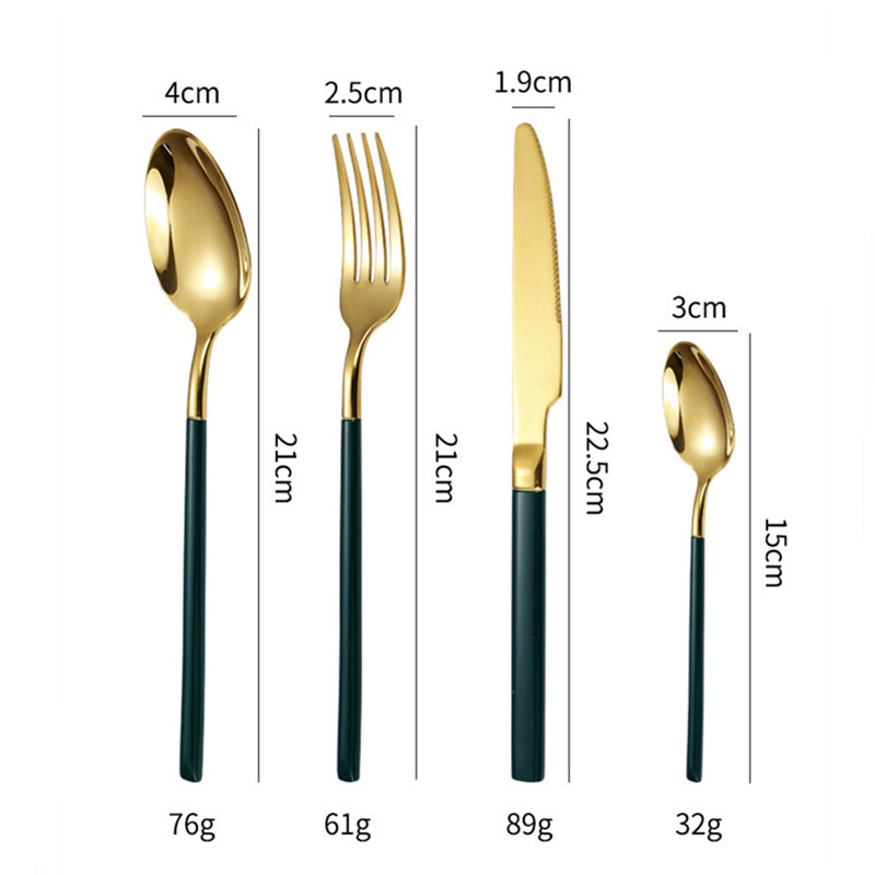 Silver Gold Flatware Set Stainless Steel Cutlery Handle White Black Green Tableware