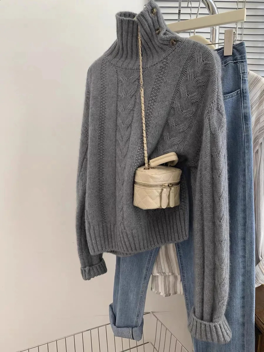 Womens 100 Merino Wool Turtleneck Pullover Sweater Oversize Loose Simple Cashmere Knitwear for Autumn Winter Top 250919