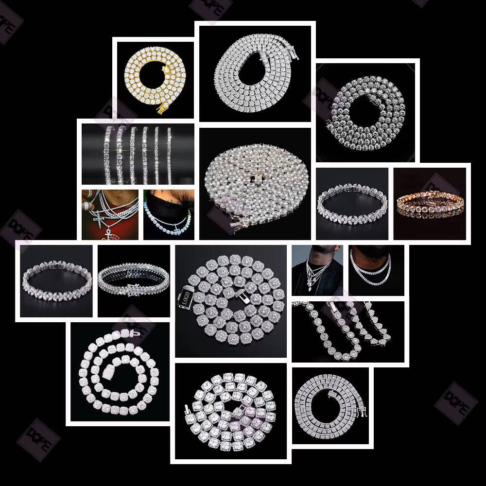 Baguette Iced Out VVS Hiphop 8MM Sugar Chain Tennis Necklace 925 Sterling Silver Sparkling Moissanite Tennis Chain