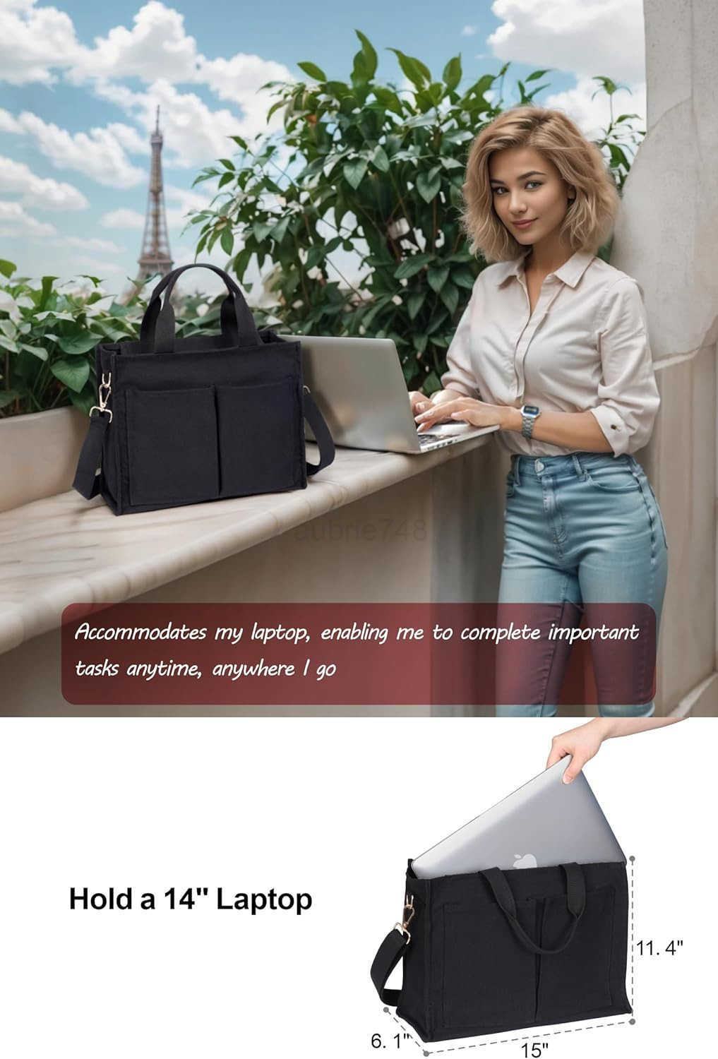 Fcolor College Tote Bag for Women Crossbody Canvas Tote Bag with Zipper 7 Pocket for Work College Teacher Nurse GiftZ250920