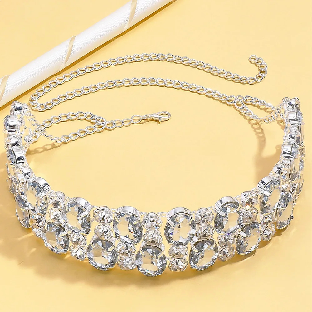XSBODY Exquisite Round Multirow Choker Necklace Wedding Ornament Bling Gift Geometric Rhinestone Collar Accessories for Women 250919