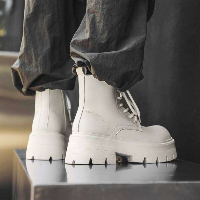 Fashion Quality Casual Leather Outdoor Office Shoes Thick Bottom Designers Lace Up Ankle Italian Mens High Top Boots