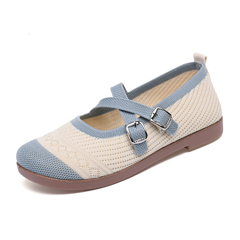 Summer New Mary Jane Comfortable Women's Shallow Mouth Elegant Single Shoes Woven Flat Low-top Buckle