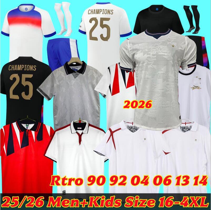 25 26 Englands BELLINGHAM Soccer Jerseys retro 90 92 04 06 13 14 home away National Football Shirts WHITE BRIGHT KANE STERLING RASHFORD SANCHO GREALISH Men and Kids Kit