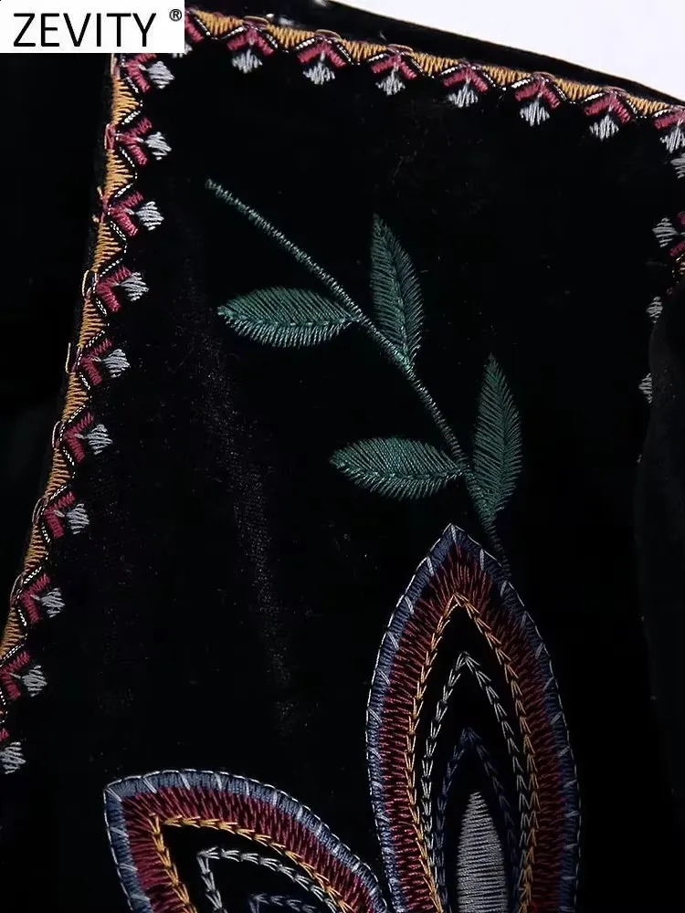 Zevity Women Vintage Flower y National Style Short Coat Ladies Retro Open Stitching Casual Velvet Jacket Tops CT100 250923