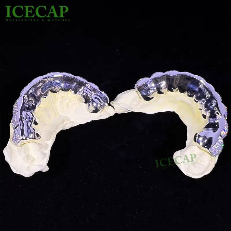 Iced Out VVS Moissanite Diamond Teeth Grillz Sterling Silver 925 Hip Hop Rapper Grillz for Men with Gra