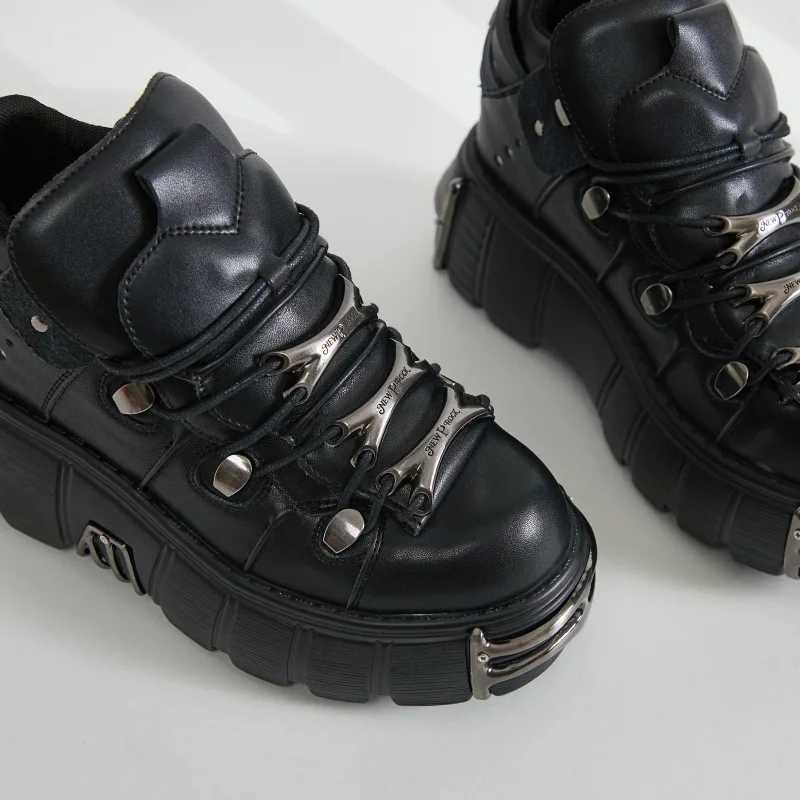 Limited Availability Bold Black Platform Sneakers with Shiny Metal Accents W250920