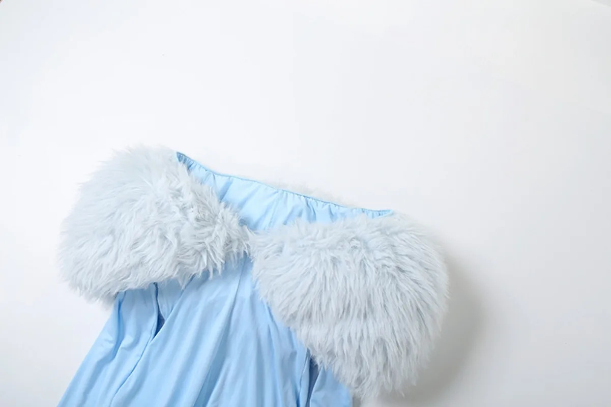 Faux Fur Patchwork Hollow Out Skinny Calflength Jumpsuit Fashion Off Shoulder Long Sleeve Backless Slim Party Overalls 250921