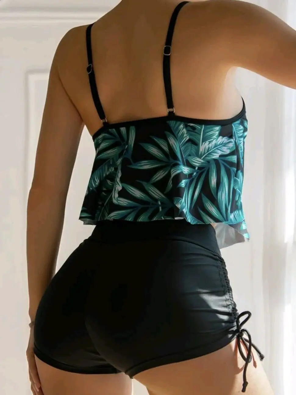 2025 Sexy Swimwear High Waist Two Piece Bikini Leaf Print Swimsuit Tight Sling Beachwear Summer Womens Seaside Bathing Suit 250920