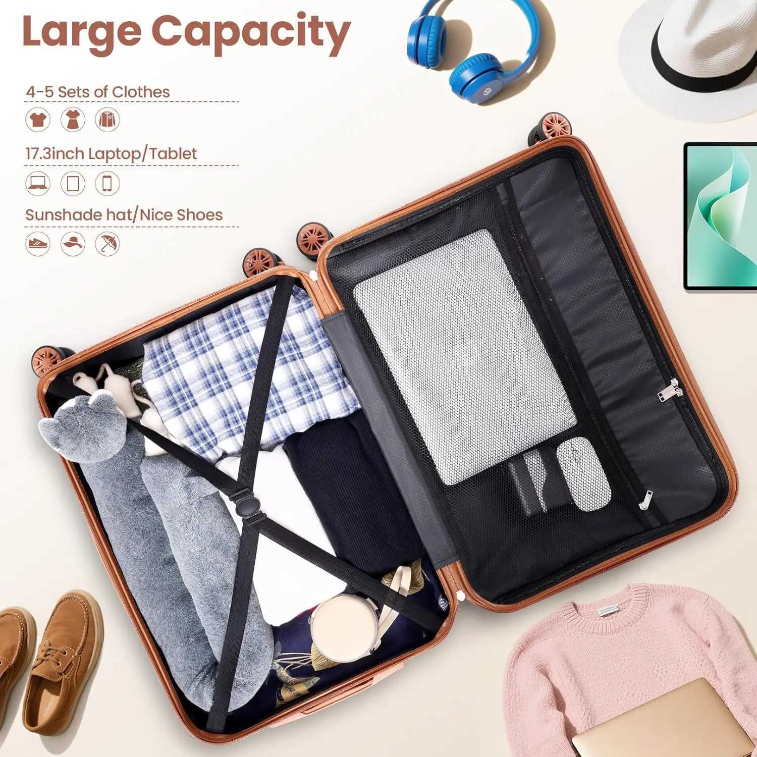 6 Piece Luggage Set Carry On ABSPC Hard Shell Suitcase Travel Packing Box With Spinner Wheels TSA Lock For Business Trip W250920