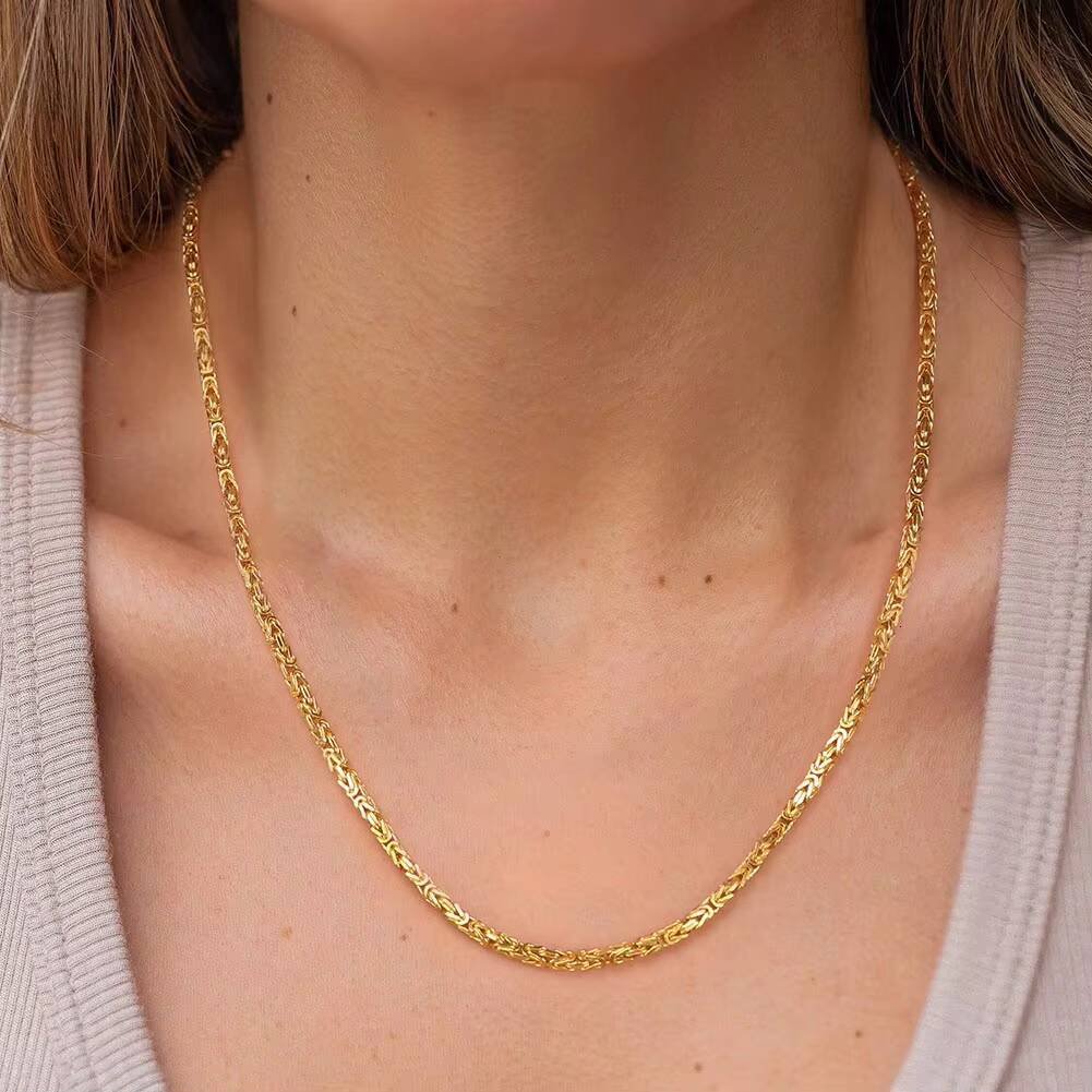 RINNTIN SC79 Classic Mens 18K Gold Plated Byzantine Chain Necklaces New Arrival 925 Sterling Silver 25mm Chain Necklace for Men