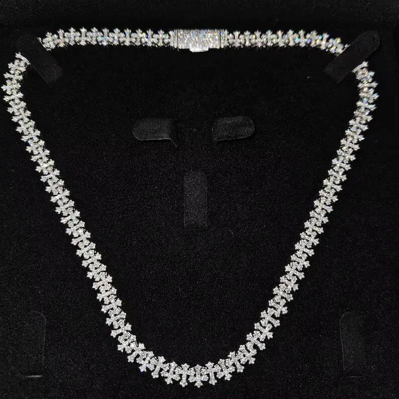 8mm Moissanite Men Chain 925 Sterling Silver Cross Shape Iced Out Hiphop VVS Moissanite Cuban Chain