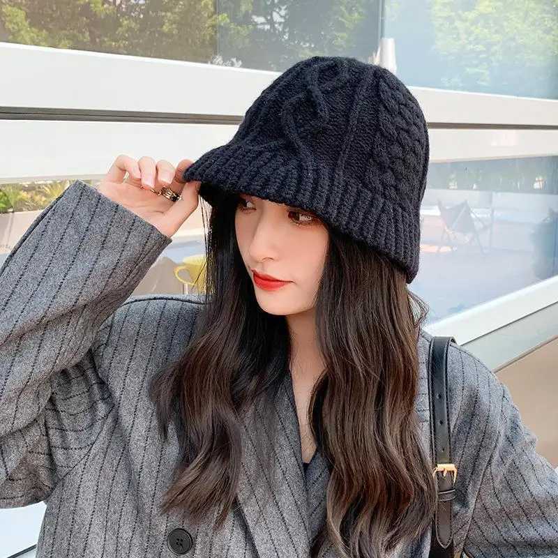 Autumn Winter Warm Thick Acrylic Fiber Twist Craft Knitted Hat Outdoor Suitable for Round Face Panama Fisherman C F232 Y250920