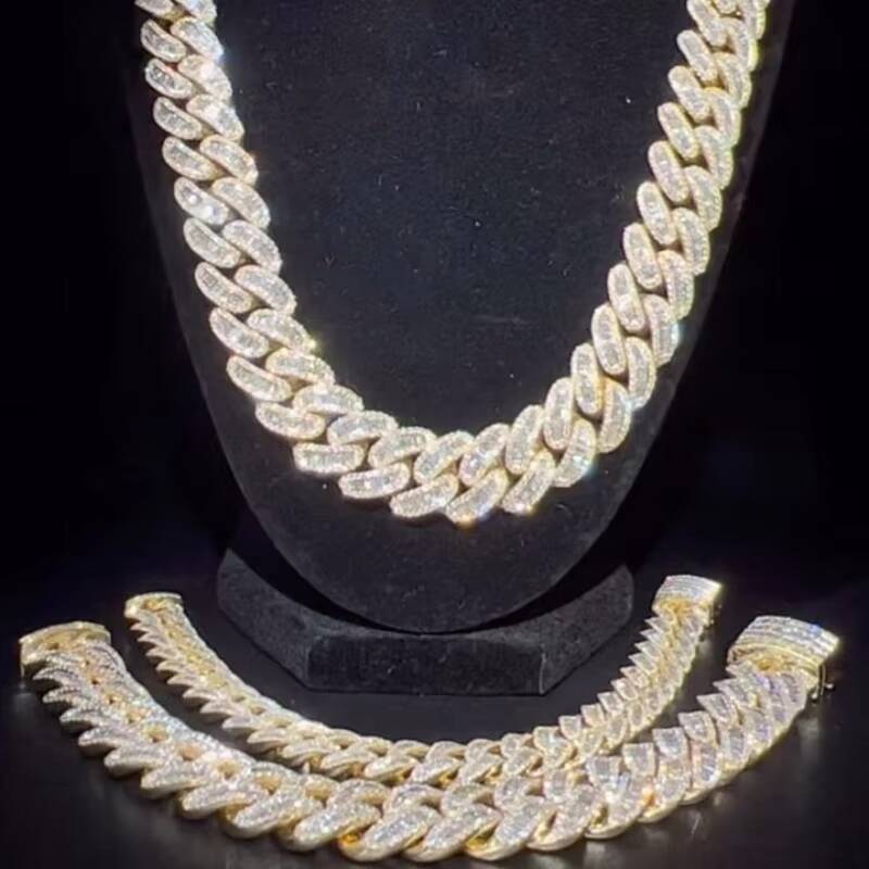 Customized Trend Iced Out VVS Hiphop 3 Color 18mm Miami Cuban Necklace 925 Sterling Silver Bling Cuban Chain