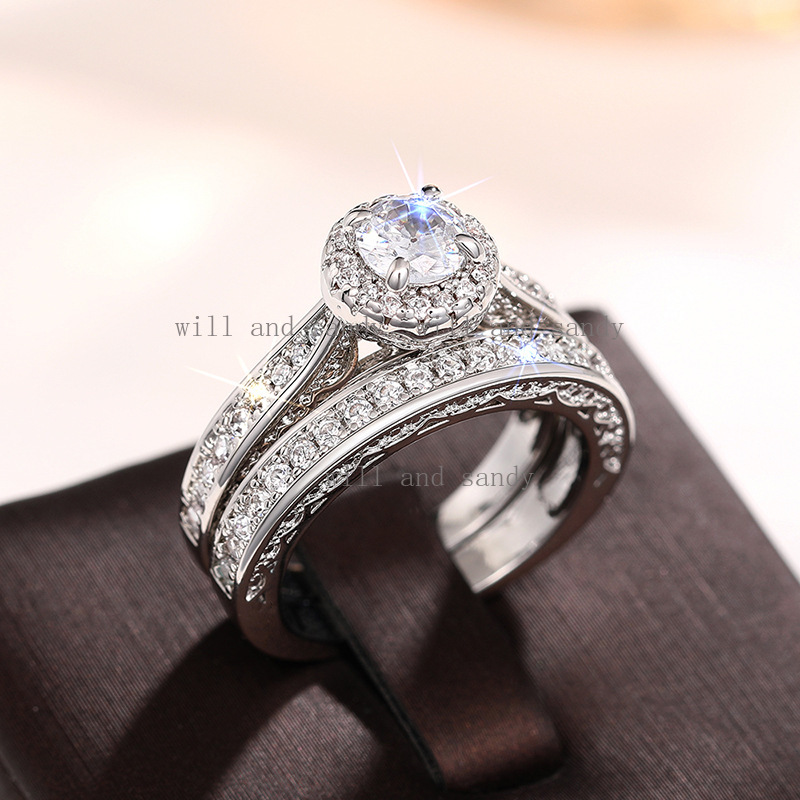 Vintage Bridal Set Ring for Women Sterling Silver Engagement Wedding Ring Cubic Zirconia Diamond Rings Promise Band CZ Fashion Jewelry Valentine Birht