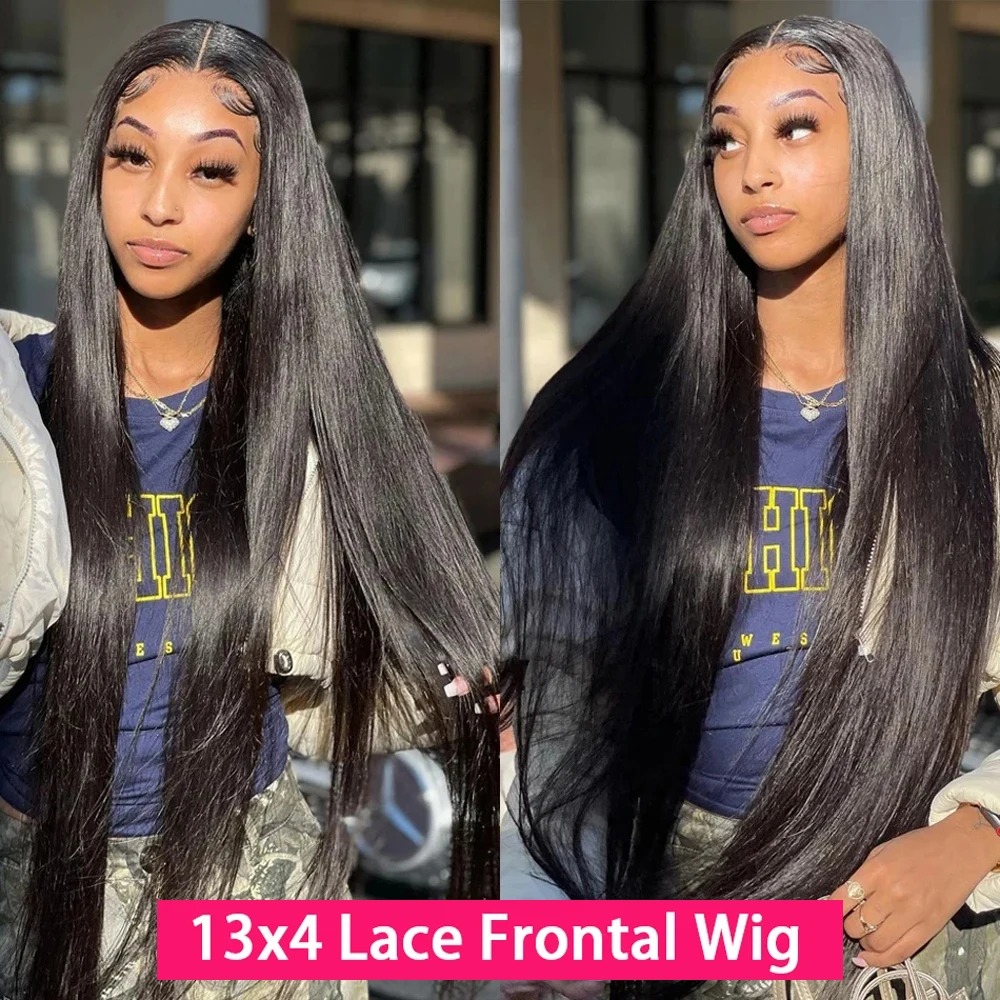 30 40 Inch 300 Density Black Straight 13X6 HD Lace Frontal Wig 13X4 Transparent Lace Front Wig Pre Plucked Human Hair For Women