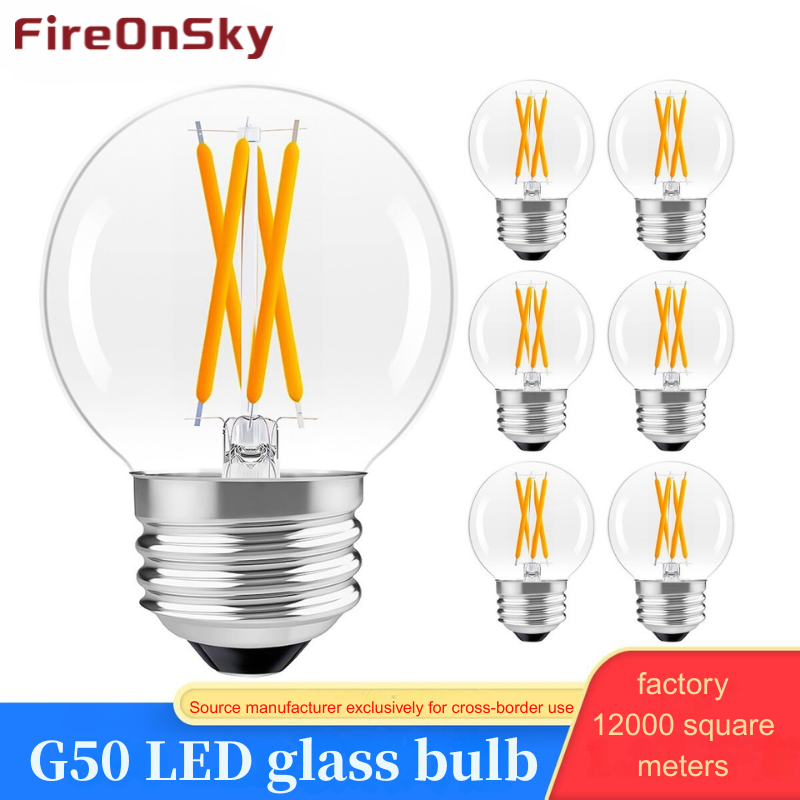 G50 E27 LED Glass Bulb 6W Dimmable, 400LM Warm White 2700K Vintage Edison Bulbs, Shatterproof Filament Lighting for Home Decor, 6-Pack-HCP308