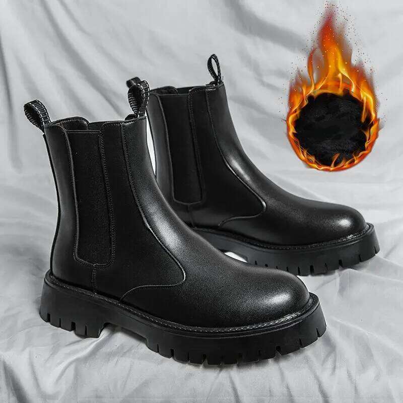 Black PU Thick Soled Durable One Foot Business High-quality Outdoor Training Size 38-44 Men Boots