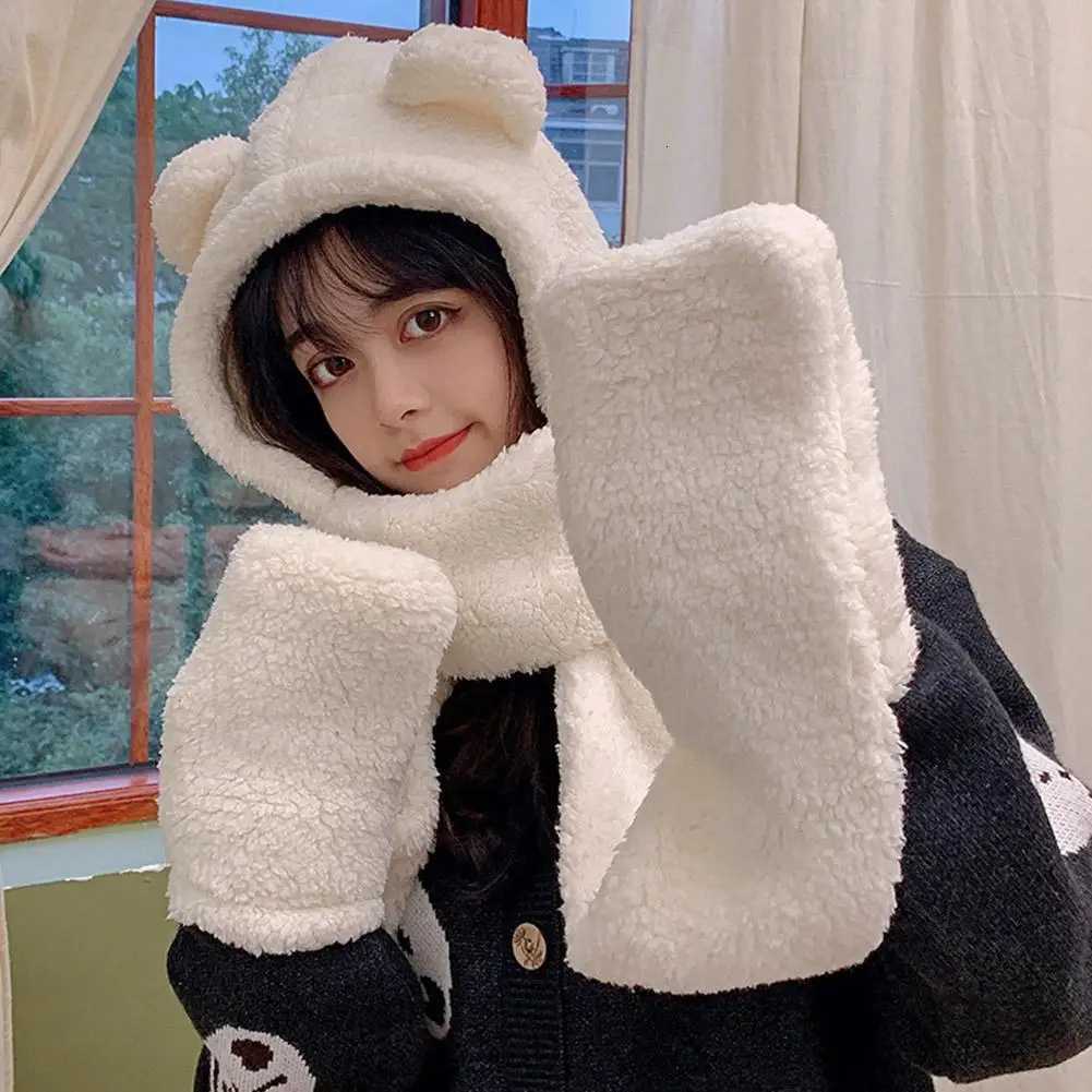 New Fashion Winter Wen Novelty Beanies Cs Warm Bear Ear Hat Casual P Hat Scarf Set Casual Solid Wen Cs Present Y250920