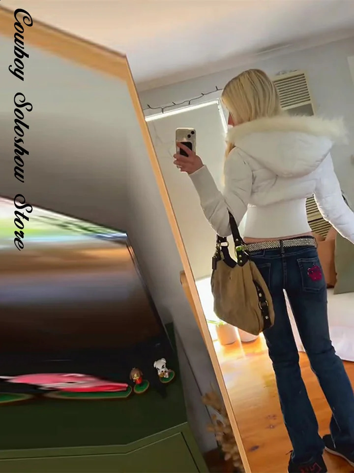 Chic Fur Collar Hooded Womens Cotton Jacket Solid Zipper Slim Waist Pocket Warm Thick Coat Autumn Winter Lady Outwear 250920