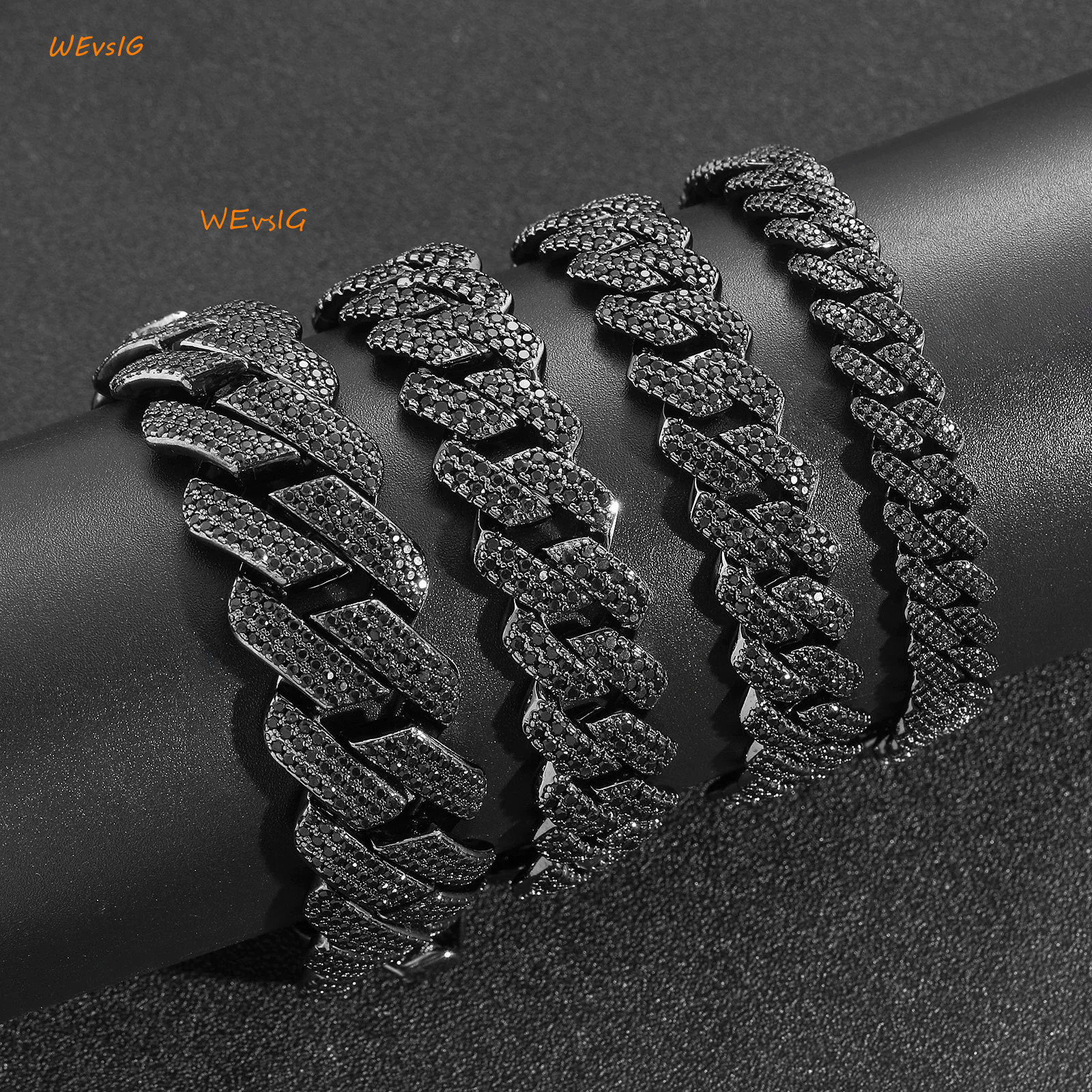 VVS Moissanite Black Plated Iced Out Chain Bracelets Jewelry S925 Silver Black Diamond Cuban Link Chain Hip Hop Fashion Jewelry