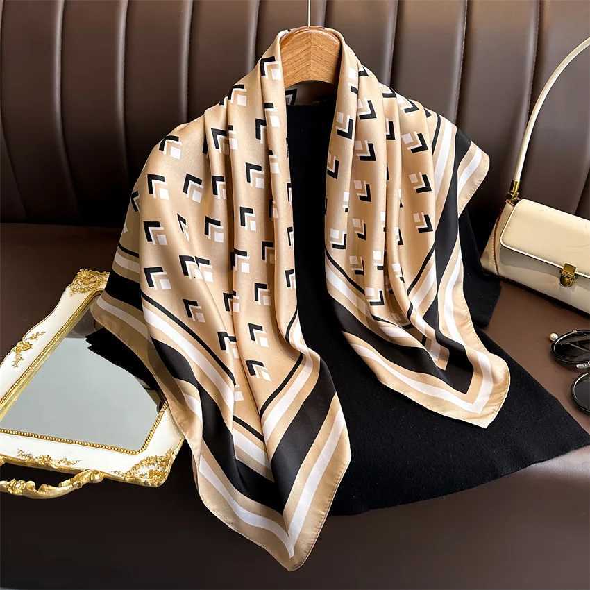 2024 New 9090cm Fashion Scarves Women Shawl Print Silk Satin Hijab Bandana Luxury Brand Square Ladies Bandanna Foulard Muffler11 D2510201