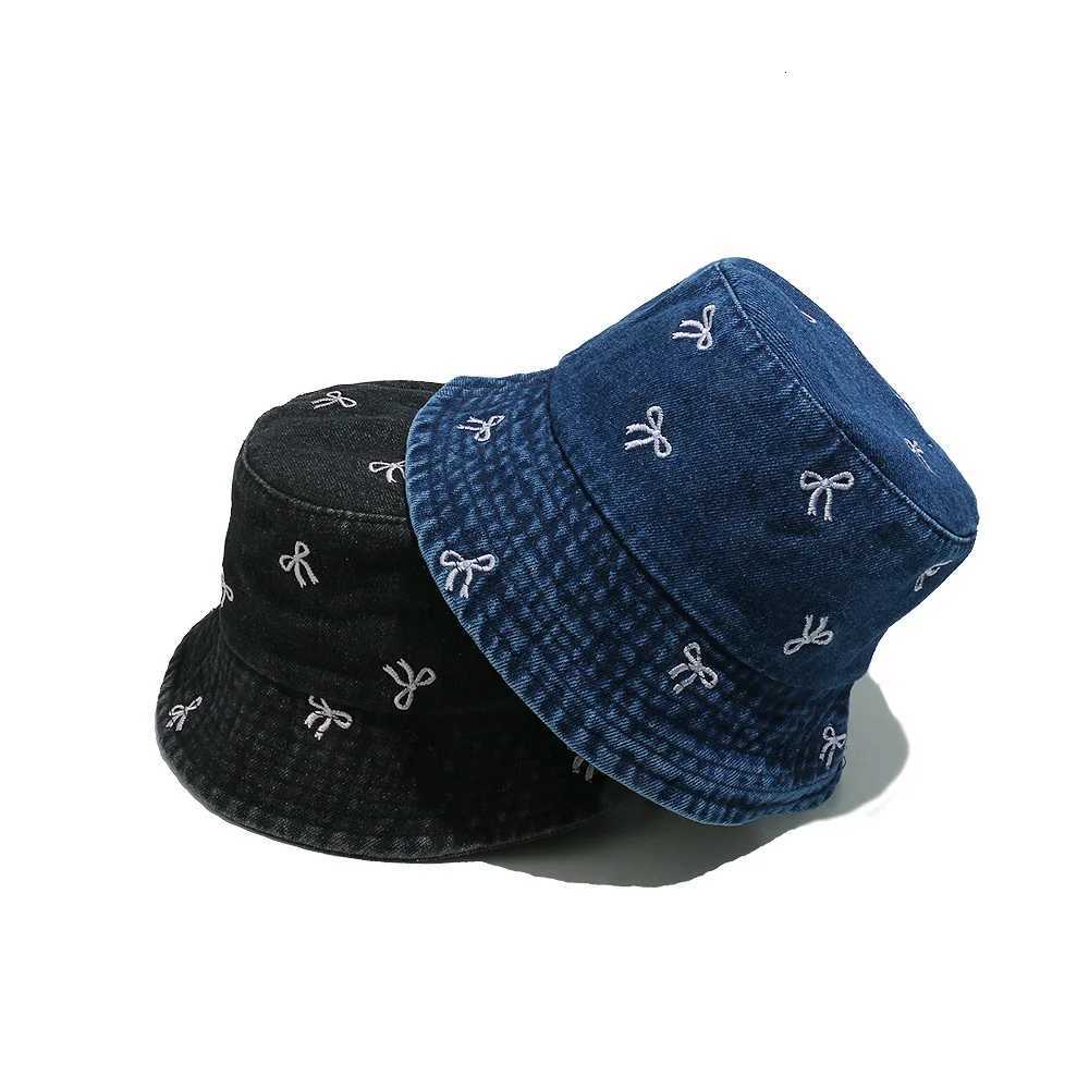 New Summer Embroidery Tie ed Denim Hat For Wen Autumn Fisherman Hat Beachside Sunshade C Fem Gift Y250920
