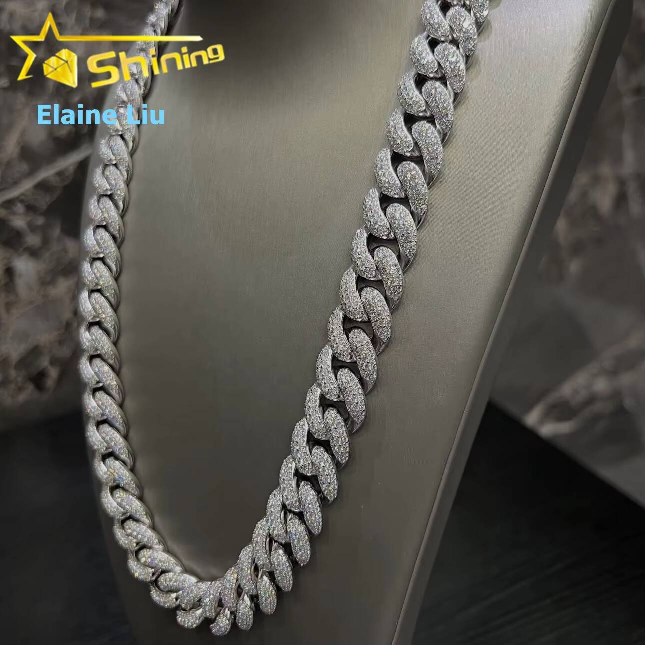 Fine Jewelry High Quality Hip Hop Iced Out Customized Trend Diamond 18MM 925 Sterling Silver Moissanite Miami Cuban Link Chain Necklace