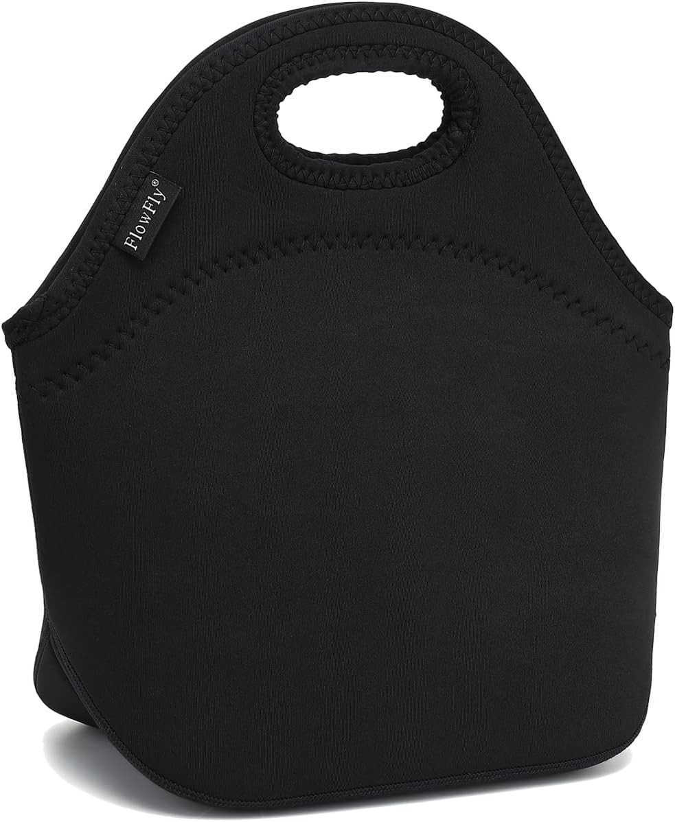 FlowFly Neoprene Lunch box Insulated Soft Bag Mini Cooler Thermal Meal Tote Kit for boys girlsMenWomenSchoolWork OfficeBlackZ250920