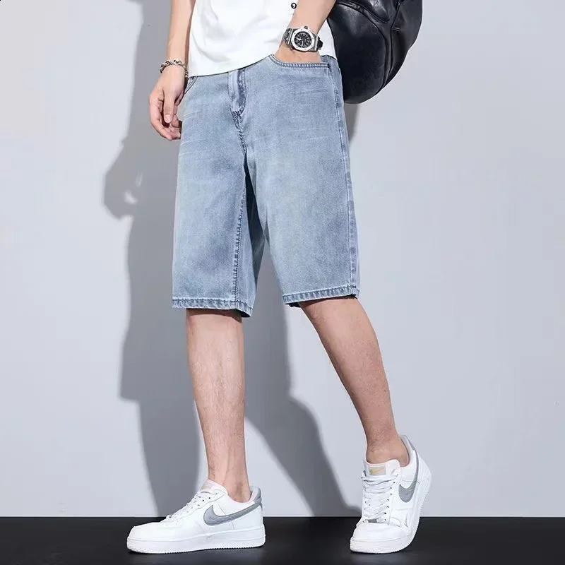 2025 Fashion Streetwear Mens Denim Shorts Summer Loose Vintage Harajuku Splicing Hiphop Cargo Moto Short Jeans Black Blue y250920
