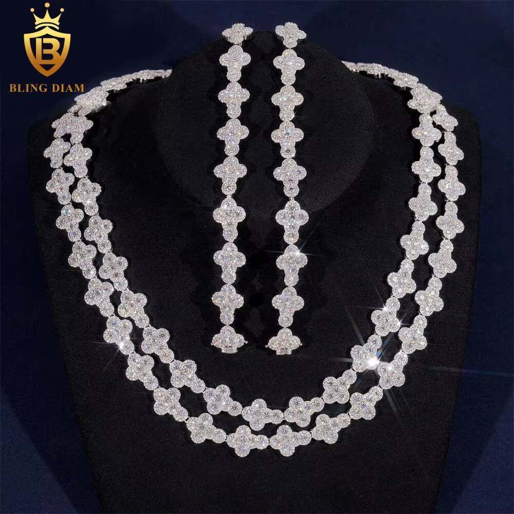Wholesale Price 13mm Brass Moissanite Cuban Link Chian Iced Out Hip Hop Style Jewelry Chain for MenWomen Moissanite Link Chain in Stock
