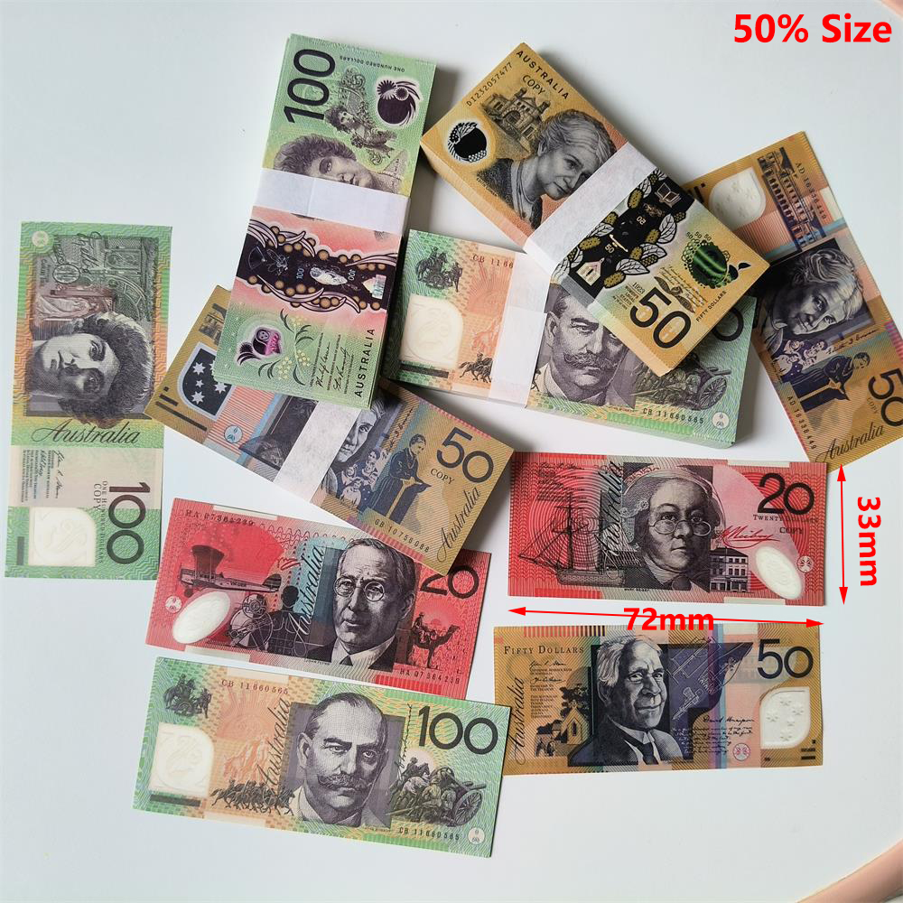 4A High Quality Australian Dollar 5/10/20/50/100 AUD Banknotes Paper Copy Fake Money Movie Props Australian prop money for Festive & Party Supplies 50% size
