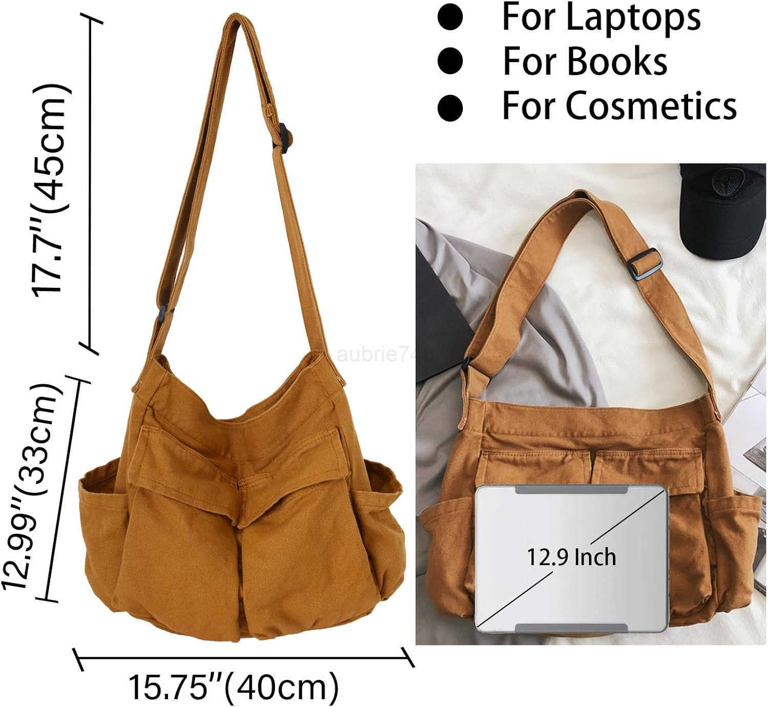 Canvas Messenger Bag Large Hobo Bag Crossbody Shoulder Bag Tote Bag with Pocket for Women and MenZ250920