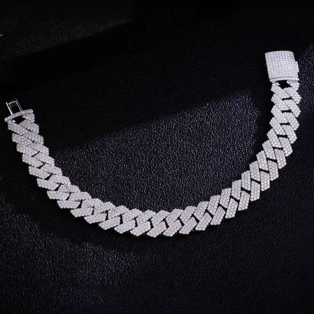 S925 Sterling Silver 15MM Iced Hip Hop VVS Moissanite Cuban Link Bracelet Shining Jewelry for Party Passes Diamond Tester Gift