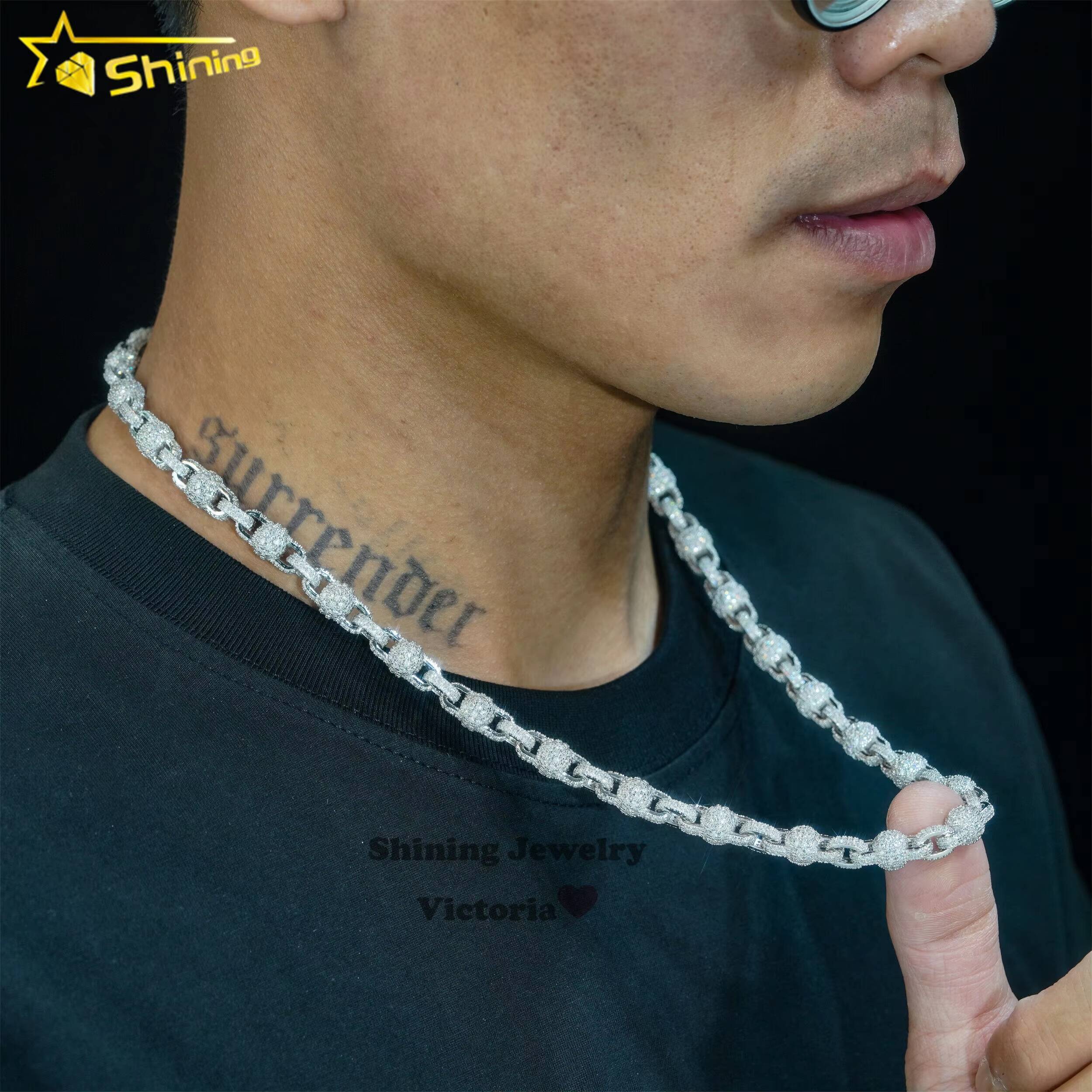 New Design Vvs Moissanite Rosary Ball Chain Hip Hop Rapper Jewelry Moissanite Chain Necklace 8mm