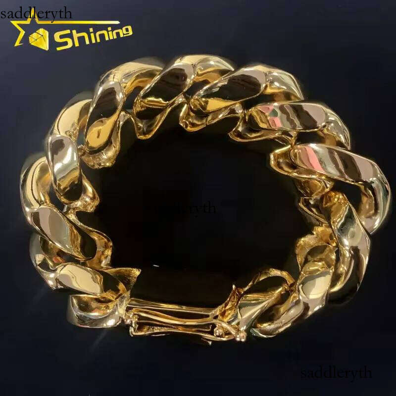 Fashion Jewelry Heavy Big Size 30MM Width Brass Plain Link Gold Plated Rapper Miami Cuban Chain Bracelet