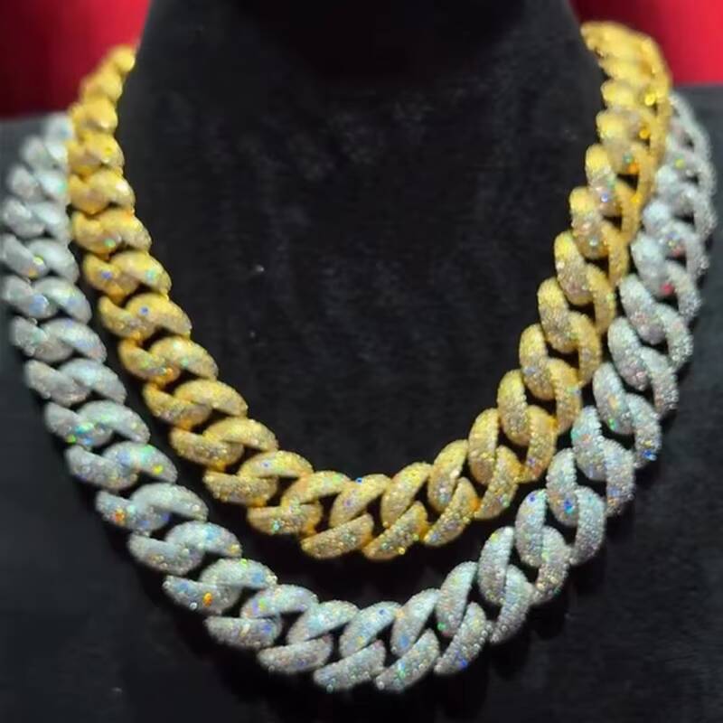 Luxury 925 Sterling Silver Mens Fashion Chains 18mm 20mm 24mm Moon Shape Moissanite Cuban Link Iced Hip Hop Style Necklace