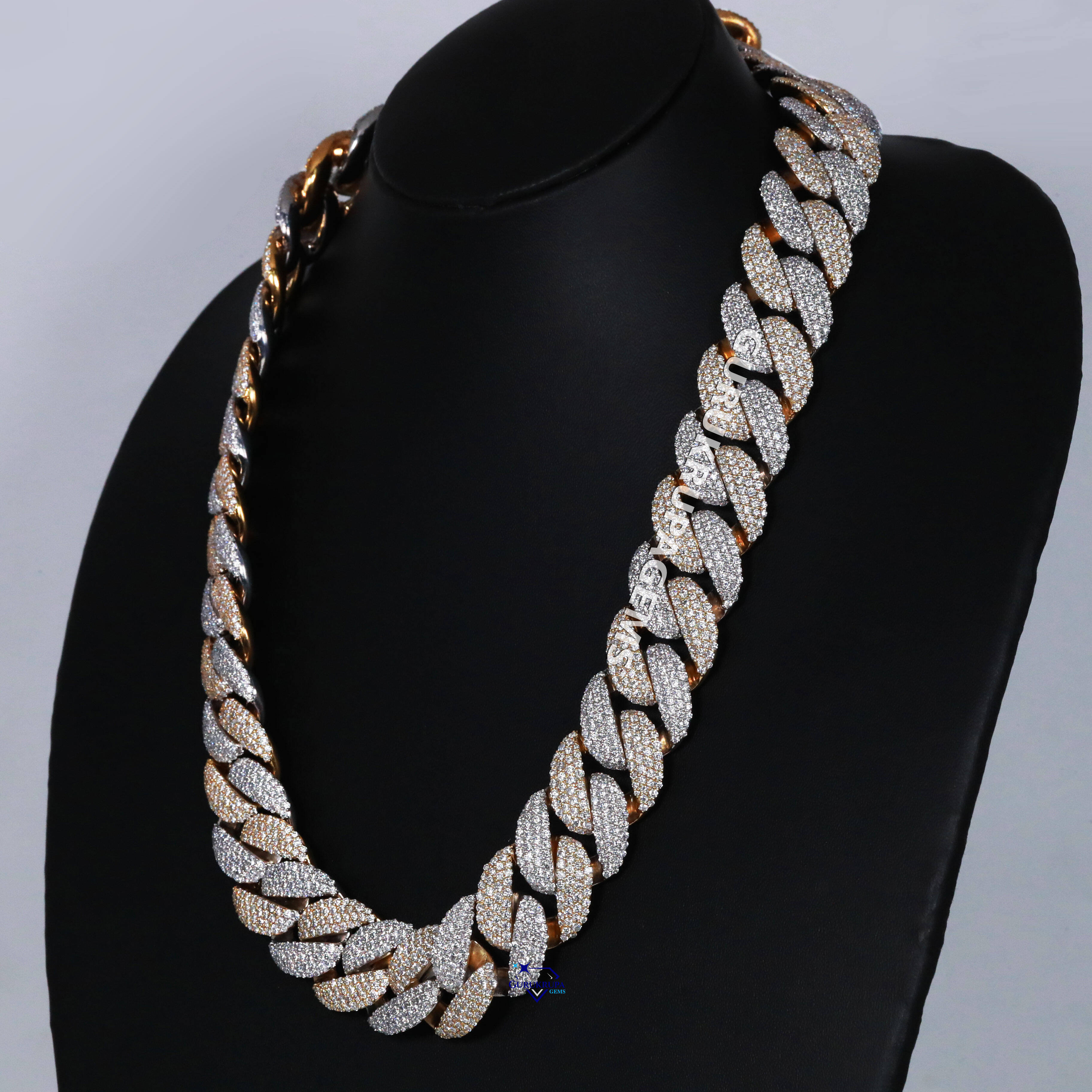 Exclusive 14 Kt Yellow and White Gold Hip Hop Cuban Party Wear Chain Enhance With Lab Grown Round Brilliant Cut Vvs Diamond