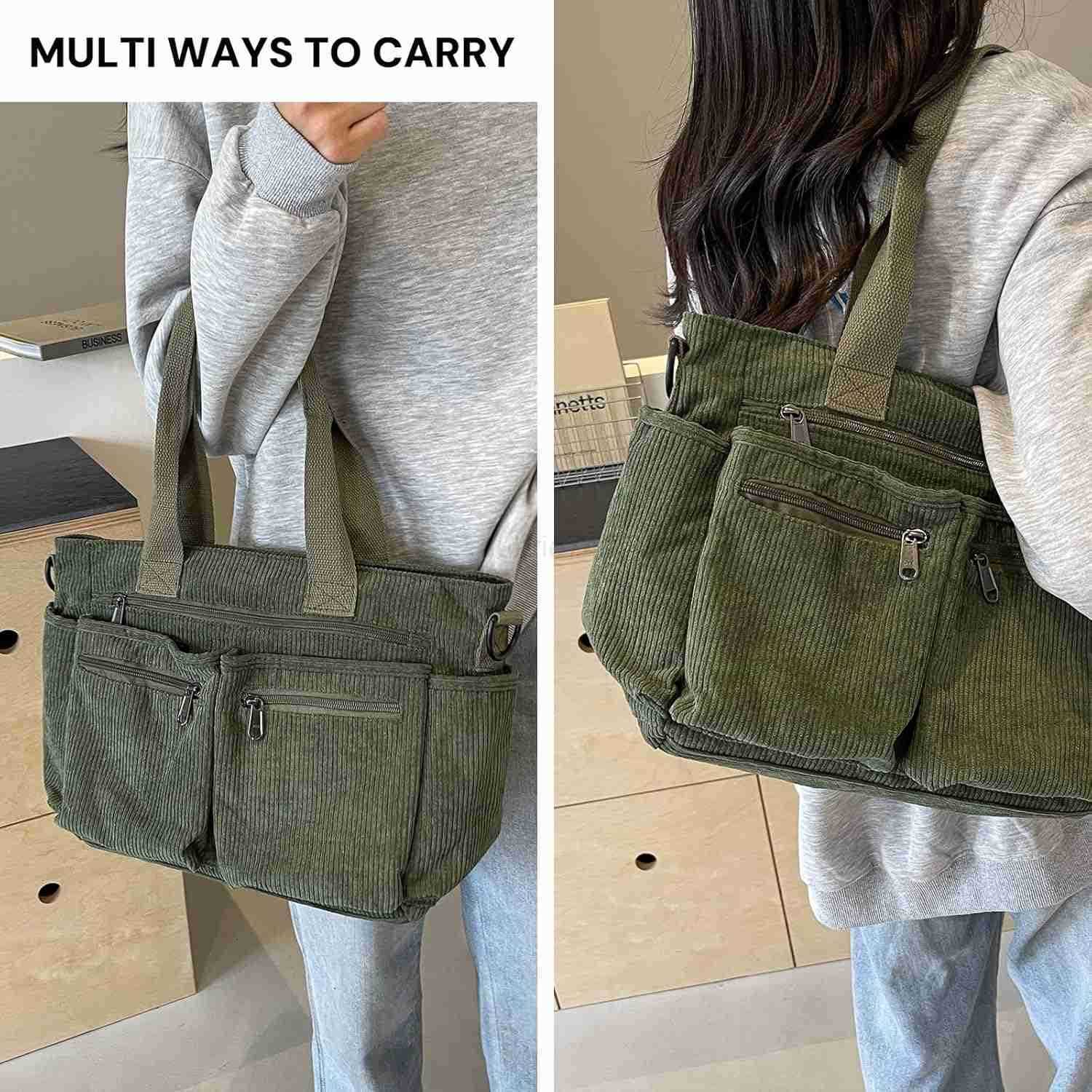 Corduroy Tote Bag for Women Top Handle Crossbody Purse Travel Shoulder Bag Work Handbag Everyday tote bag for schoolZ250920