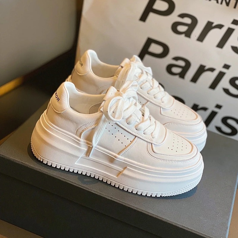 White U Leather Womens Casual Woman Vulcanize Sneakers Breathable Sport Walking Platform Flats Running Shoes 250919