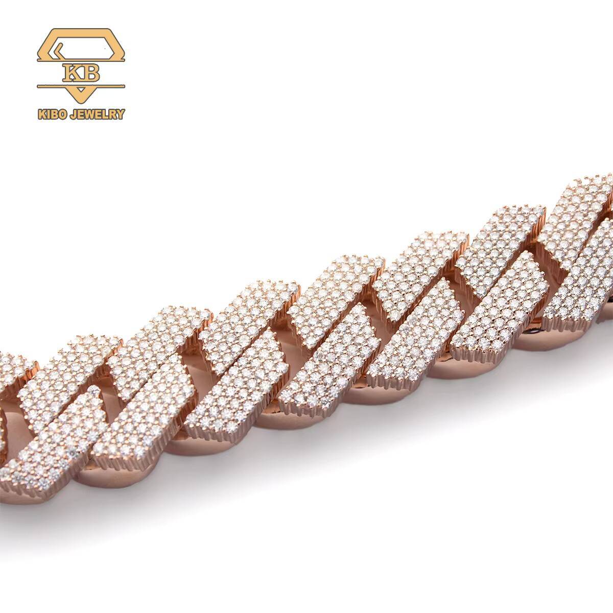 Hot Sale Big Width Cuban Link Chain Silver Plated Rose Gold White Gold Moissanite Hip Hop Iced Cuban Link Chains for Men