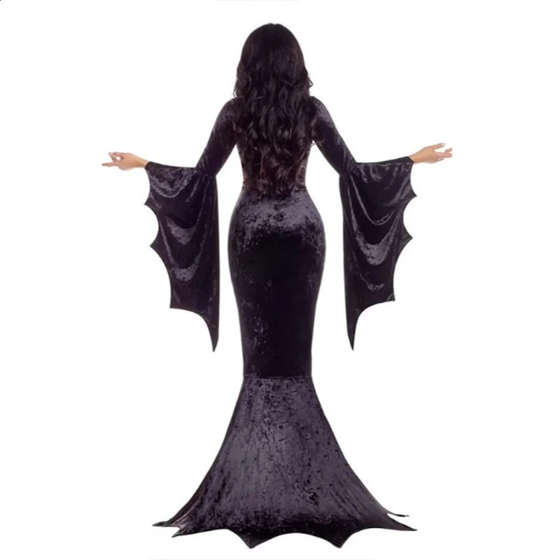 Gothic Bride Dress Halloween Trumpet Sleeves Evil Witch Costume Sexy Women Gown Masquerade Ball Cosplays Femininos 250919