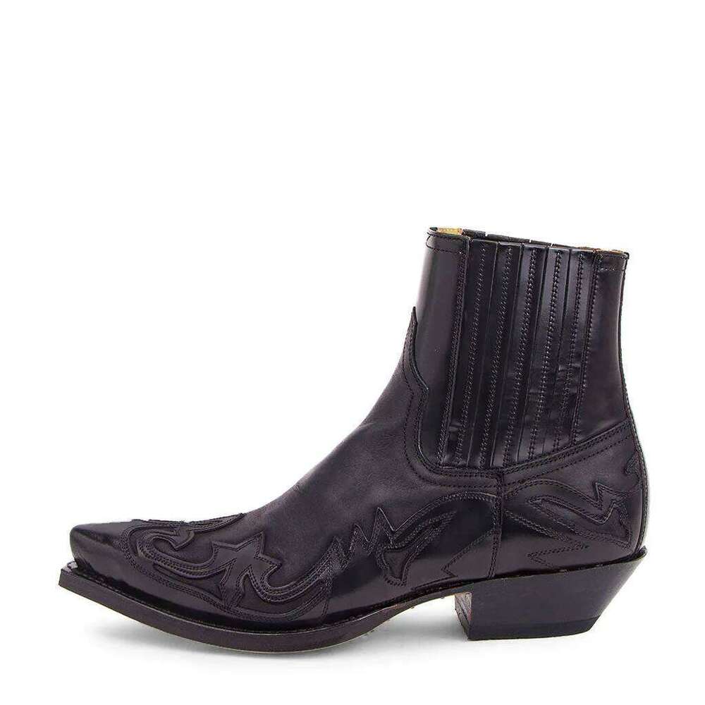 Men's Handmade Ankle Western Cowboy Boots Embroidery Pointed Shoes Unisex Wear-resistant Leather Boot Plus Size 48
