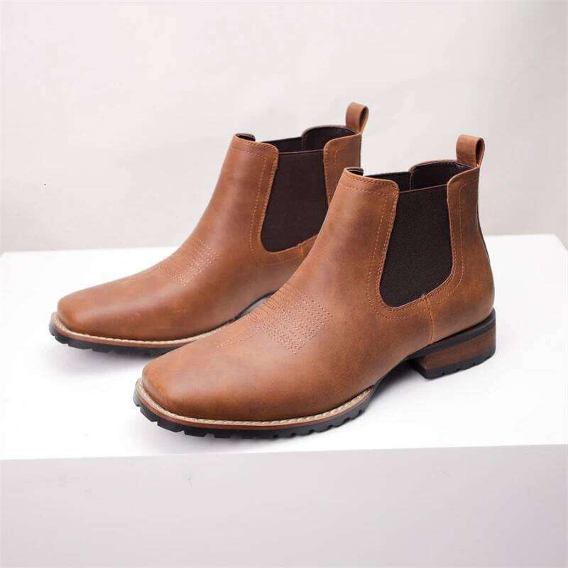 Embroidered Western Cowboy Low Cut Square Toe Thick Heel Men's Boots