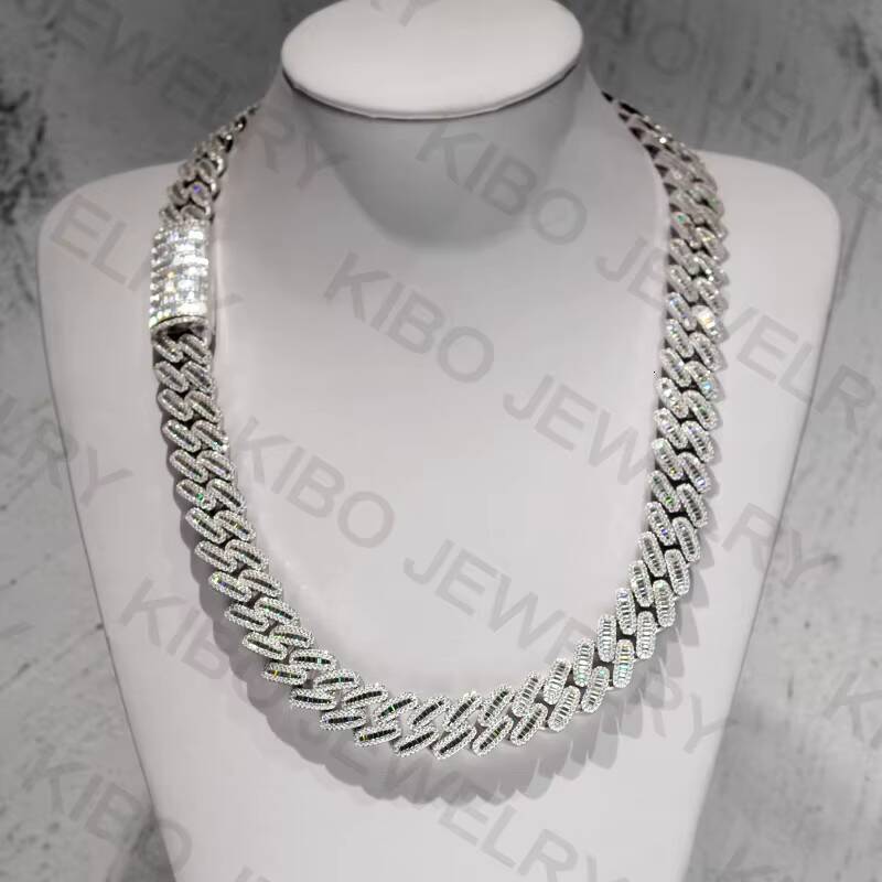 Vendita Calda Righe Cuban Chain Moissanite Vvs Iced Out Catena a Maglia Cubana Catena Necklace in Argento Sterling Cubanchain