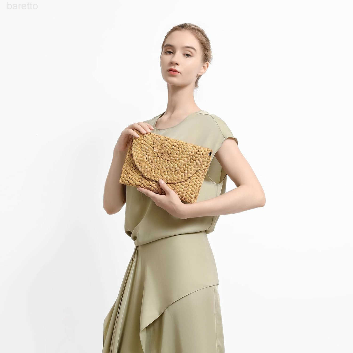 Women Straw Clutch Summer Straw Beach Bag Woven Evening Purse Envelope Handbag Khaki Wallet Purse Z2509020